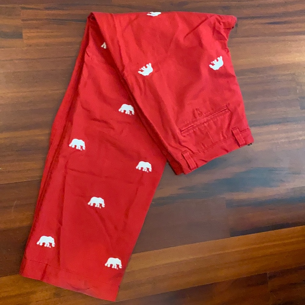Crimson elephant embroidered game day pants, Sz 35